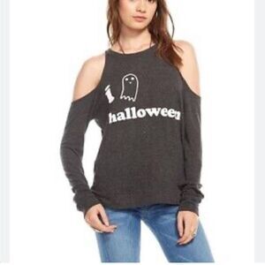 Chaser Gray Cold Shoulder Long Sleeve Halloween Sweatshirt Medium Soft! New(NWT)
